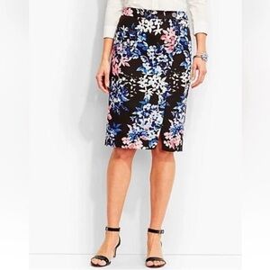 Talbots Black A-Line Lined Skirt with Blue and Pink Floral